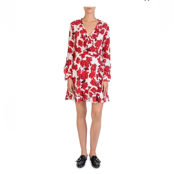 The Kooples Dresses & Skirts - The Kooples Hortensia Print Silk Ruffled Silk Wrap Dress Size 1